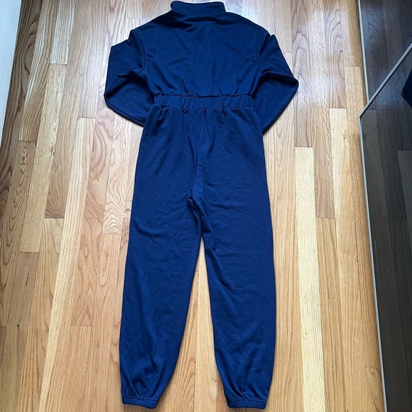 Navy blue zip up jogger jumpsuit. - Picture 2 of 4
